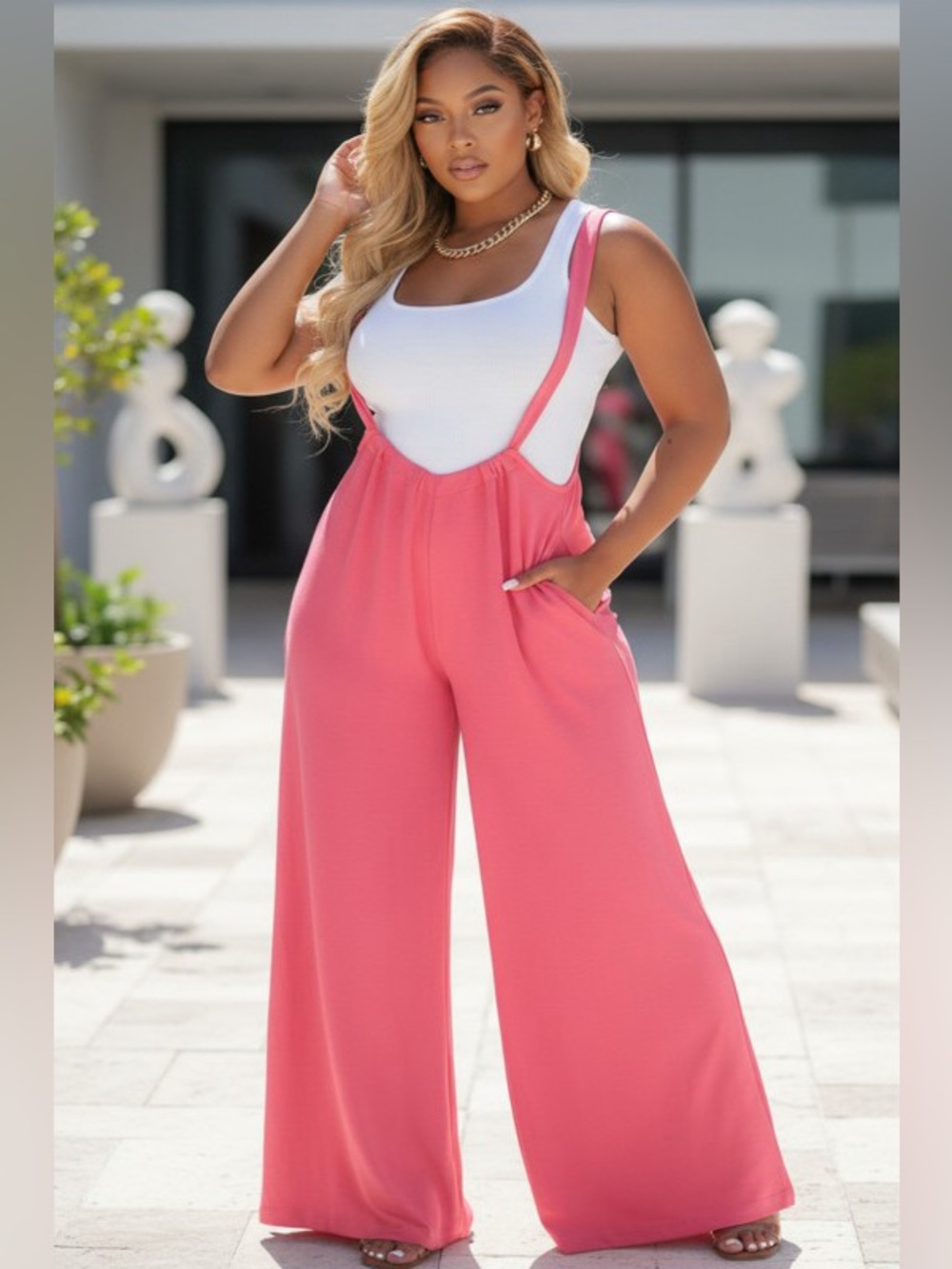 WinWin Black Wide-Leg Suspender Jumpsuit